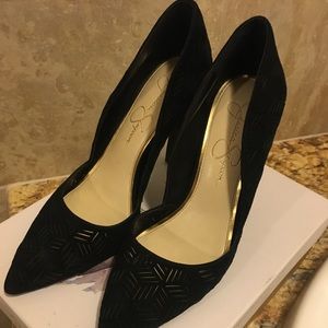 Black Jessica Simpson Laser Cut d’Orsay Heels